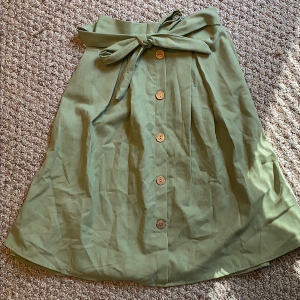 Green Midi Button Down Skirt